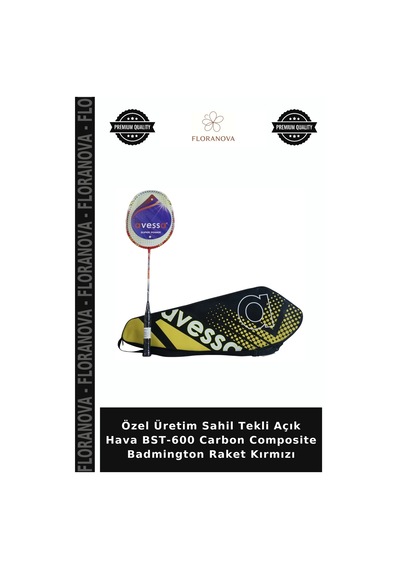 Özel Üretim Sahil Tekli Açık Hava Bst-600 Carbon Composite Badmington Raket Kırmızı