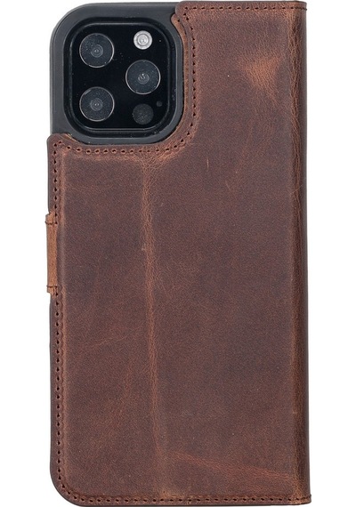 Plm Apple İphone 13 Pro Max Uyumlu Deri Cüzdanlı Kılıf Antik Kahve Acı Kahverengi