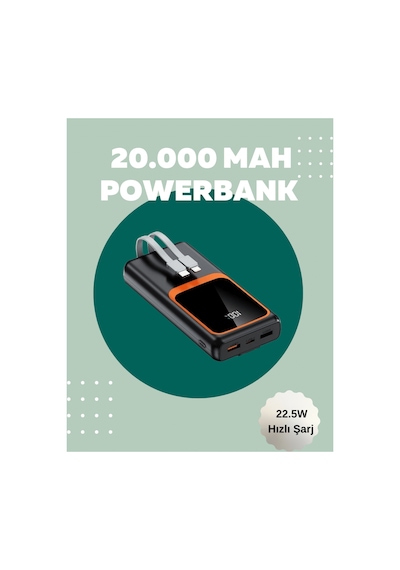 Dijital Ekranlı 20.000 Mah Powerbank 22.5w Hızlı Şarj + Çoklu Bağlantı Seçeneği Altın