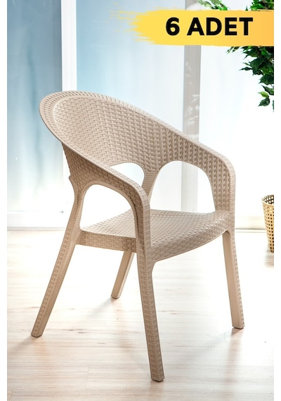 6 Adet Garden Cappucino Sandalye Balkon Bahçe Teras Bej
