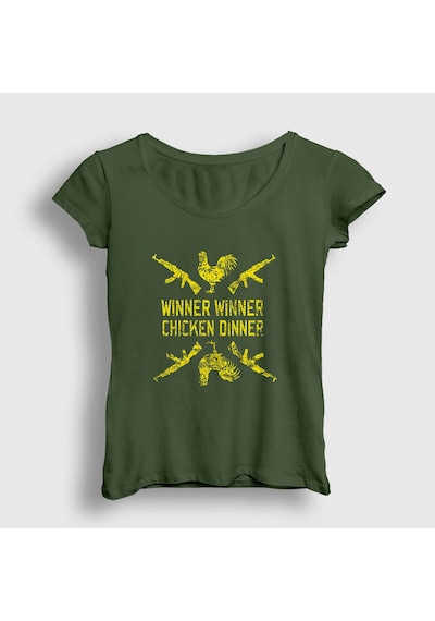 Presmono Kadın Chicken Dinner Pubg T-shirt Haki