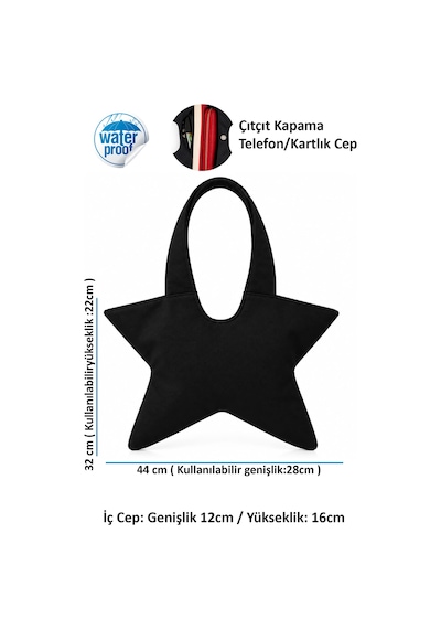 Tuttobene Star Bag Yıldız Çanta Çıtçıtlı İç Cepli Özel Tasarım Omuz Çantası Su Geçirmez Leke Tutmaz Tb052 Siyah
