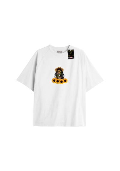 Flood Of Style Beyaz Oversize T-shirt Ay Çiçeği Özel Tasarım