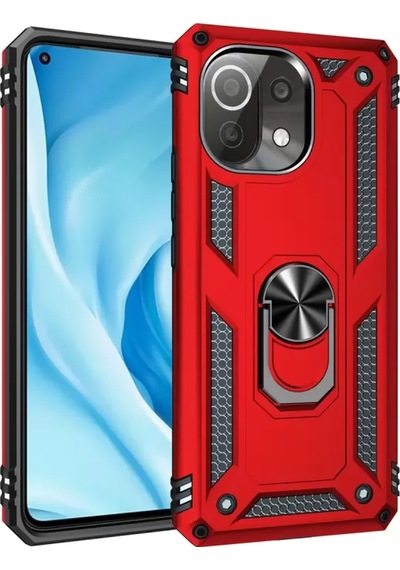 Newface Xiaomi Mi 11 Lite Kılıf Sofya Yüzüklü Silikon Kapak - Kırmızı