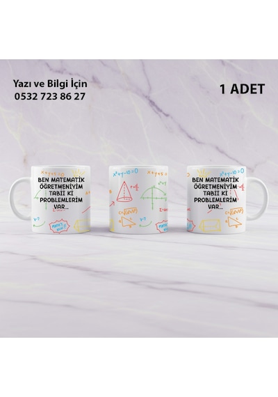 Matematik Öğretmeni Öğretmenler Günü İçin Kişiye Özel İsim Baskılı Kupa Bardak Öğretmene Hediyelik Beyaz