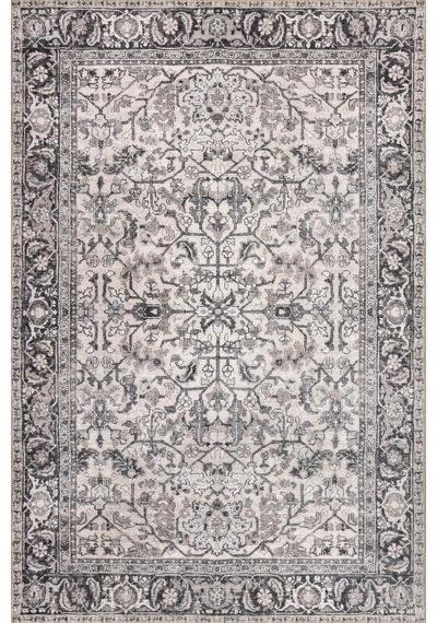 Stonart Eskitme Vintage Desenli Bej/gri Otantik Yıkanabilir Şönil Halı Al 458 Bej