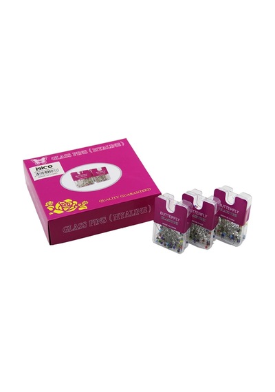 Glass Pıns Hyalıne Butterfly 1200 Adet Renkli Toplu Başörtü İğnesi Şeffaf Plastik Askılıklı Kutulu