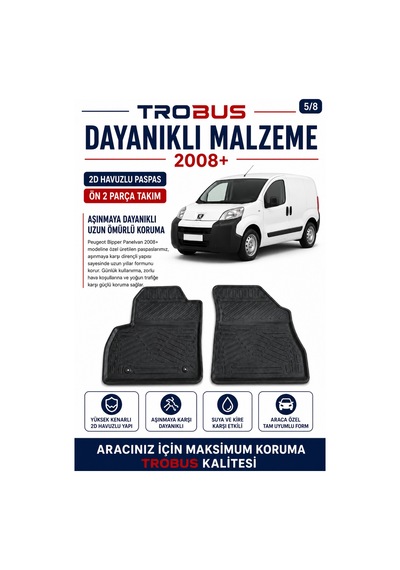 Trobus Peugeot Bipper Cargo 2008 Ve Sonrası 2d Havuzlu Paspas 2 Parça