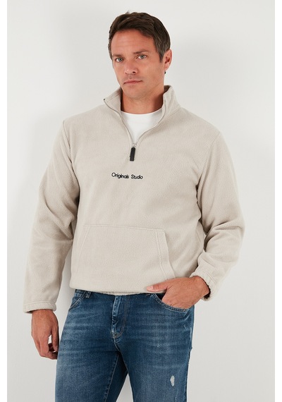 Buratti Regular Fit Yarım Fermuarlı Dik Yaka Yumuşak Dokulu Erkek Sweat 59060661 Kum