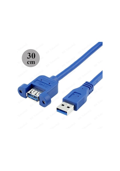 Panel Tipi Vidalı Usb 3.0 Dişi-Erkek Uzatma Kablosu-30Cm