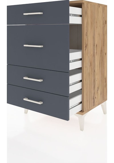 Hyperion Komodin 4 Çekmeceli 60x44x96 Çam-antrasit Çam