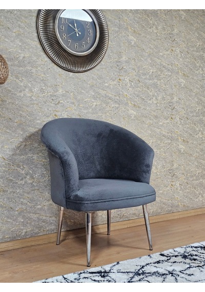 Zafir Tekli Teddy Krom Kaplama Sivriltme Ayak Çay Seti Koltuk Tekli Berjer , Balkon, Salon, Ofis Füme