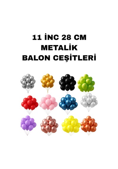 Metalik Balon 11 İnc 28 Cm 10 Adet Parti Doğum Günü Kutlama Süsleri Mor