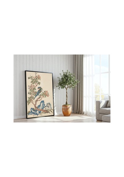 Botanik Kedi Kuş Ve Yaban Elması Çerçevesiz Poster 21x30 Cm A4 Botanik Doğa Tarihi Duvar Dekoru