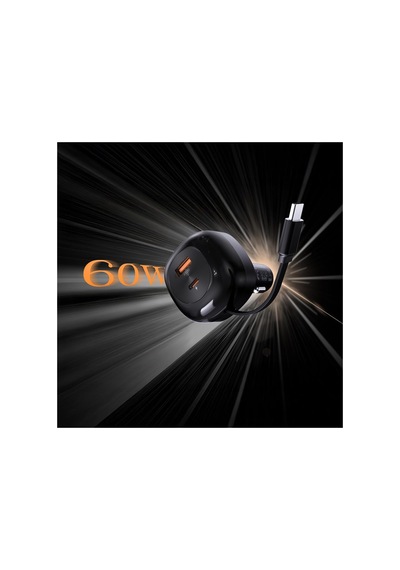 Ca59 Pd 60w Type-c Kablolu Hızlı Şarj Araç Şarj Aleti, Type-c + Usb-a Portlu, Siyah
