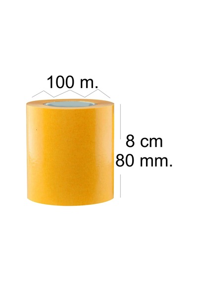 Çift Taraflı Şeffaf Sarı Bant 80 Mm Eninde 100 M. Uzunlukta