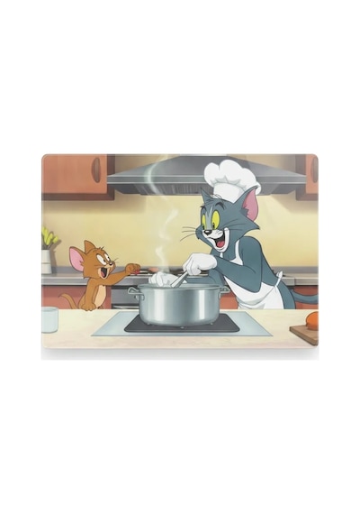 Aşçı Tom Desenli Cam Kesme Tahtası Ve Sunumluk 25 X 35 Cm Çok Renkli