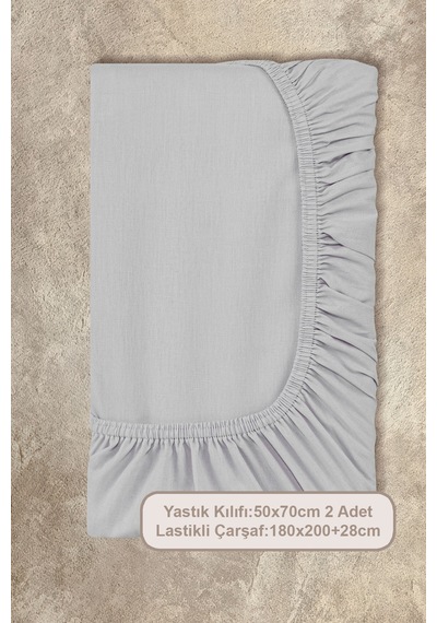 Elart Basic Lastikli Çarşaf Seti King Size 180x200+28 Gri