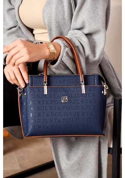 Just Polo 5 Bölmeli Şık El & Omuz Çantası Shoulder Bag Ebat : 22 X 25 Cm Lacivert - Taba