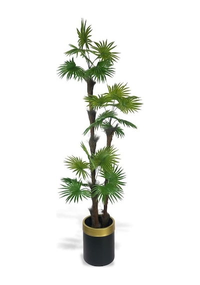 Yapay Ağaç Palmiye Fanpalm 3katlı 24yaprak Gold Kemerli Siyah Saksıda 165 65cm