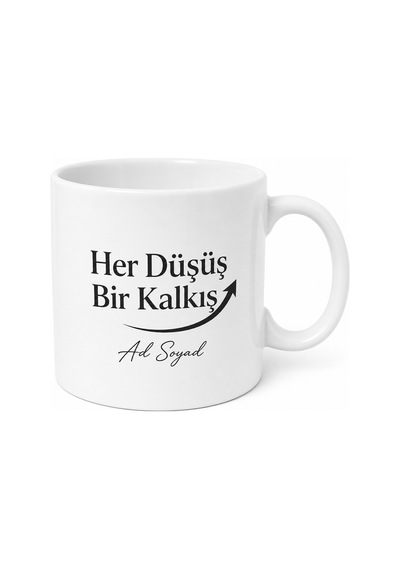 İsme Özel Her Düşüş Bir Kalkış Yazılı Kupa Bardak Motivasyon Hediye Beyaz / Çok Renkli