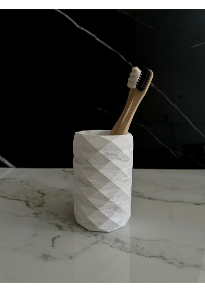 Dekoratif Beton Diş Fırçalık El Yapımı Banyo Aksesuarı Masaüstü Kalem Kutusu Beyaz
