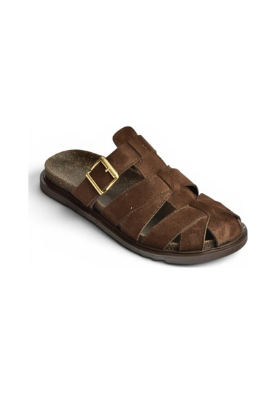 Fox Shoes Y596549502 Kahverengi Süet Tokalı Önü Kapalı Kadın Terlik