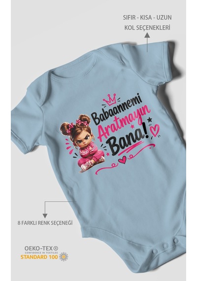 Morivokids Babaanneye Özel Kısa Kollu Bebek Body %100 Pamuk Bebe Mavisi