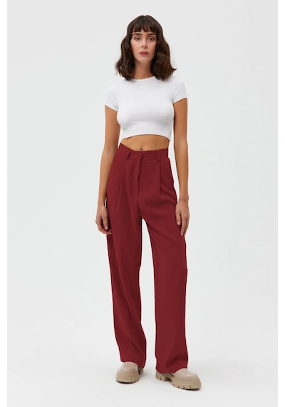 Açelyaokcu Premium Lowry Wide Leg Palazzo Dokuma Pantolon Bordo