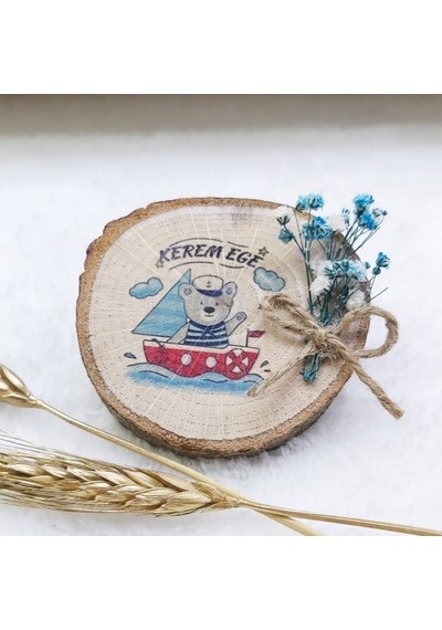 Doğal Ahşap Magnet Bebek Şekeri Uv Baskılı Çiçek Süslü 6 30 Adet