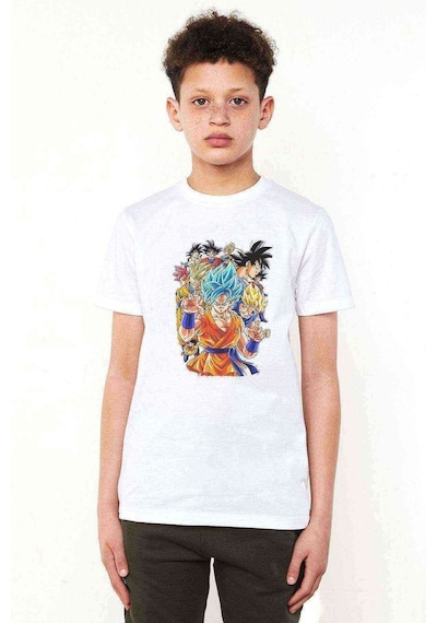 Tshirthane Anime Dragon Ball Baskılı Unisex Çocuk Beyaz T-Shirt (534782138)