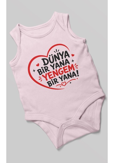 Morivokids Dünya Bir Yana Yengem Bir Yana Sıfır Kol Bebek Zıbını %100 Pamuk Bebe Pembe
