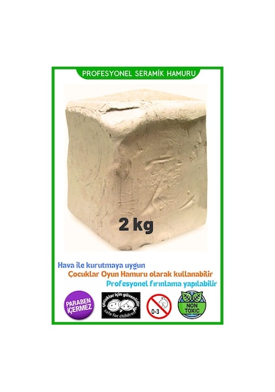 2 Kg Doğal Seramik Hamuru, Kil Çamuru, Beyaz Seramik Hamuru Oyun Hamuru Kil Çamuru 2 X 1000 Gr