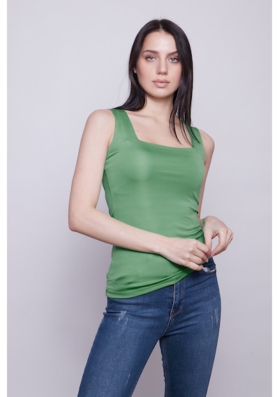 Jument Kare Yaka Kolsuz Likralı Parlak Kumaş Body- Yeşil Yeşil Jument Kare Yaka Kolsuz Likralı Parlak Kumaş Body- Yeşil Yeşil