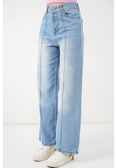 Hiccup Bdart Yüksek Bel Geniş Paça Pamuklu Jean Açık-orta Mavi Denim
