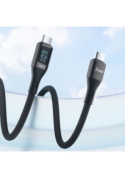 Juo 60W Dijital Led Ekranlı Örgülü Usb Type-c To Type-c Hızlı Şarj ve Data Kablosu 1M