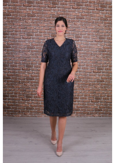 Nidya Moda Büyük Beden Kadın Gri Dantel Elbise-4161G Gri