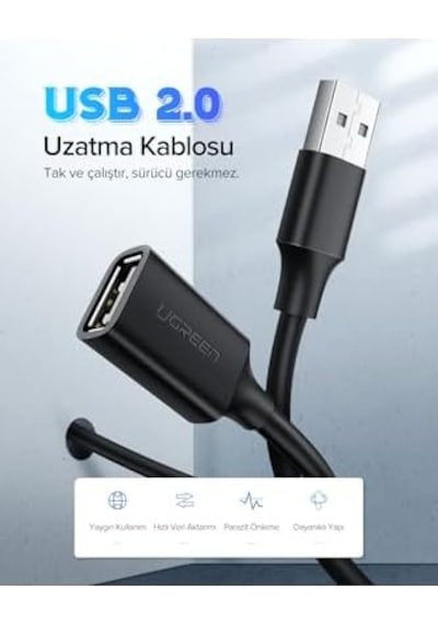 Usb 2.0 Uzatma Kablosu Siyah 5 Metre