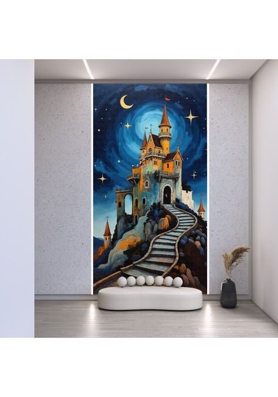 Gece Kale Yıldızlar Poster Duvar Kağıdı Renkli