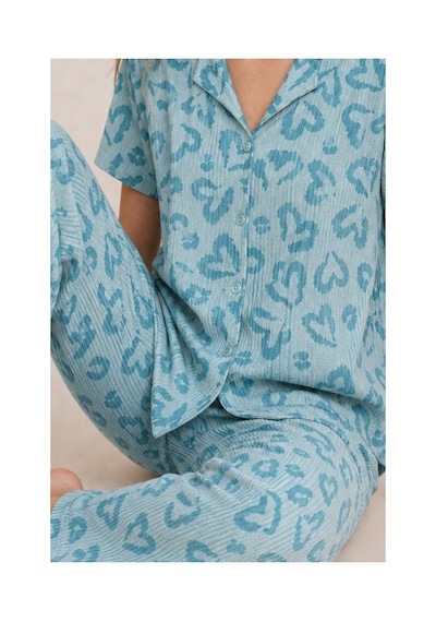 Fit Women Kadın Kısa Kol Desenli Mint Pijama Takımı 4740 Mint Yeşili