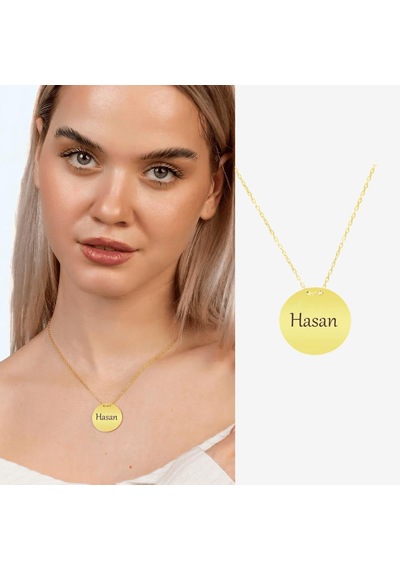 Tesbihane Basic Model Gold Renk Kişiye Özel İsim/harf Yazılı 925 Ayar Gümüş Kadın Kolye
