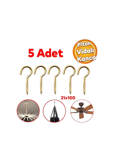 Metal Piton Vidalı Gerdirme 21x100 Çekme Kaldırma Tavan Açık Ağız Kancalı Avize Asma Kiti 5 Adet Belirtilmemiş
