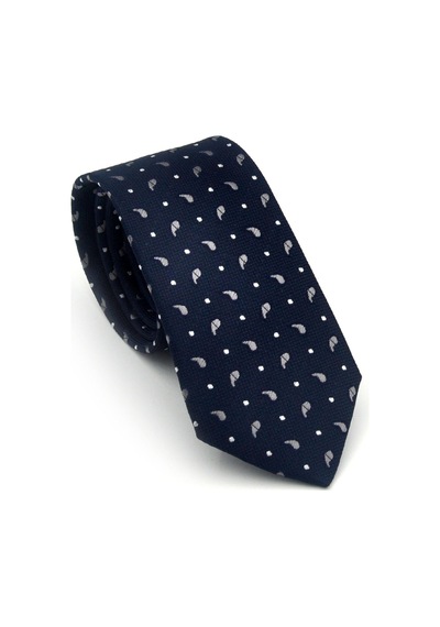Gaffy Beyaz Füme Desenli Lacivert Dokuma Kumaş Mendilli Slim Fit Kravat // Sdk-2612-2 Lacivert