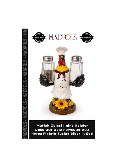 Mutfak Objesi İlginç Objeler Dekoratif Obje Polyester Aşçı Horoz Figürlü Tuzluk Biberlik Seti Çok Renkli
