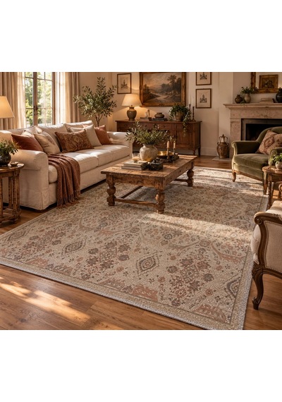 Luxess Halı Alpaca 1193 Bej Eskitme Desenli Makine Halısı Çok Renkli