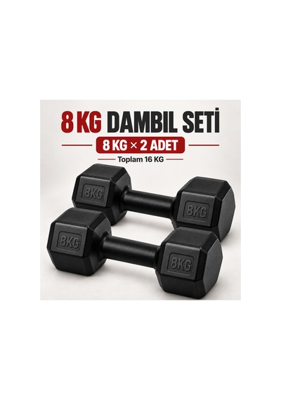 8 Kg X 2 Adet Siyah Altıgen Dambıl Seti Toplam 16 Kg