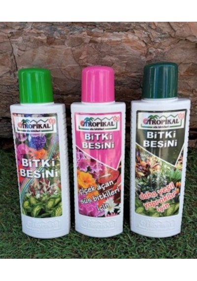 Tropikal Bitki Besini 3'lü Set Genel Bitki Besini, Çiçek Açtıran, Yeşil Yapraklı Bitki Vitamini Gübre