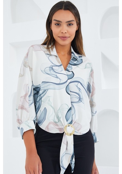 Bigdart Kadın Oversize Dökümlü Crop Saten Gömlek 906 - İndigo 906bgd19-043-14992 001