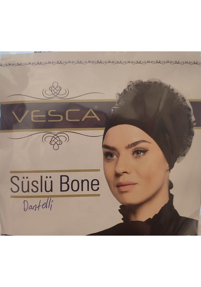Bonne Bone Siyah Kadın Dantelli Arkadan Bağlamalı Süslü Topuz Bone 001 Kırık Beyaz
