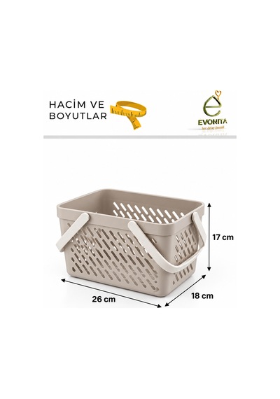 Evonıta Naya 2 Li Çok Amaçlı Organizer Sepet Seti Kulplu Banyo, Mutfak Ve Temizlik Düzenleyici Sepet Bej